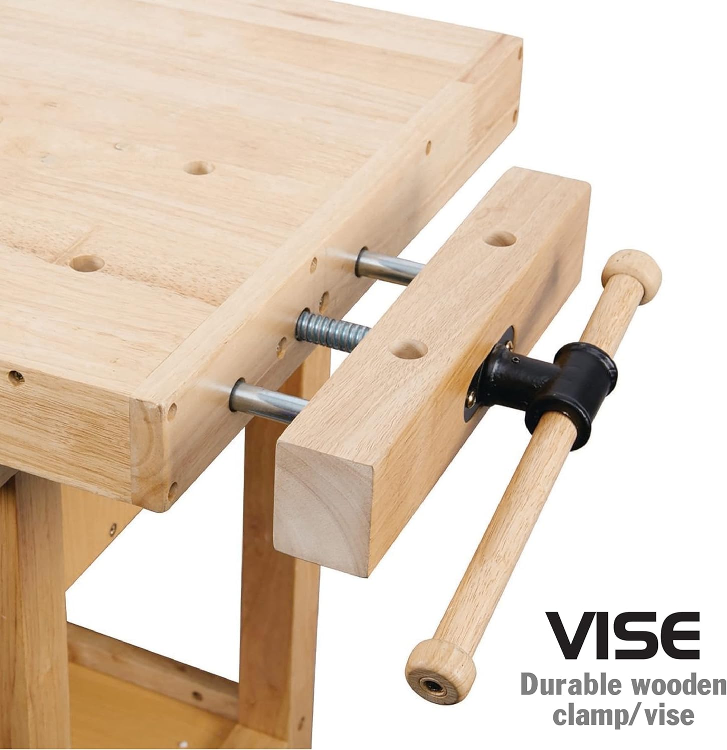 60-Inch Wooden Workbench - Rubberwood Workbench with 4-Drawer, 450lbs Weight Capacity - Perfect Workbench for Garage