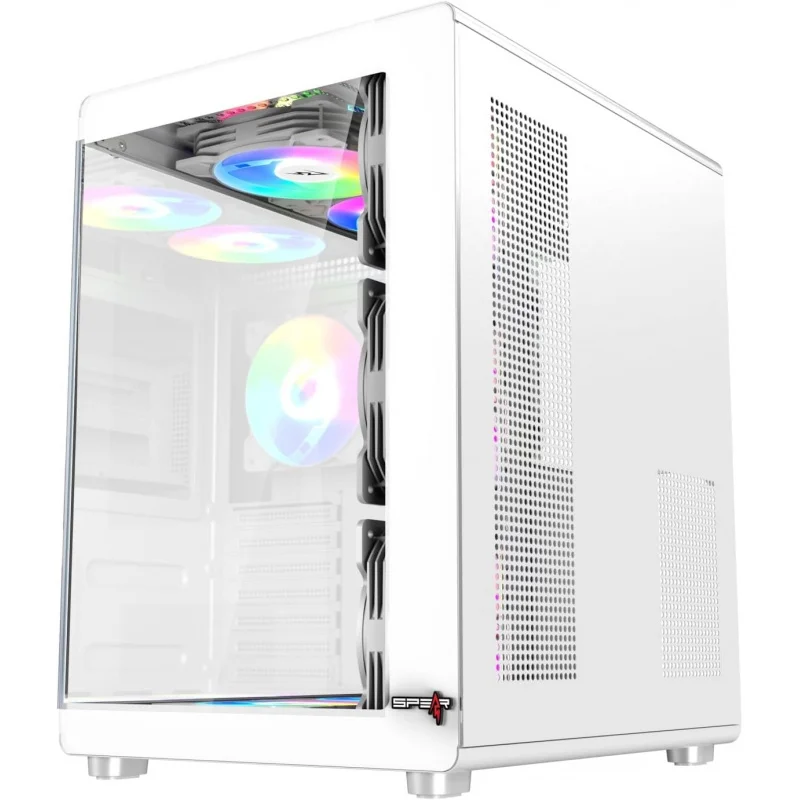 Mid-Tower Gaming Case – Tempered Glass, Includes 6x 120mm ARGB Fans & 10-Port ARGB Fan Hub with Remote, ATX/M-ATX/ITX Support,