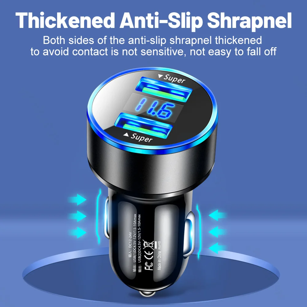 240 W autolader snel opladen 2 USB-poorten adapter voor IPhone Samsung Xiaomi snellaadladers met digitaal display