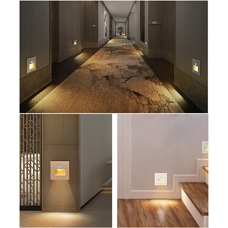 Luces de escalera con Sensor de movimiento infrarrojo, lámpara de pared para escaleras interiores y exteriores, luz LED empotrada de 3W para decoración de escaleras y dormitorios