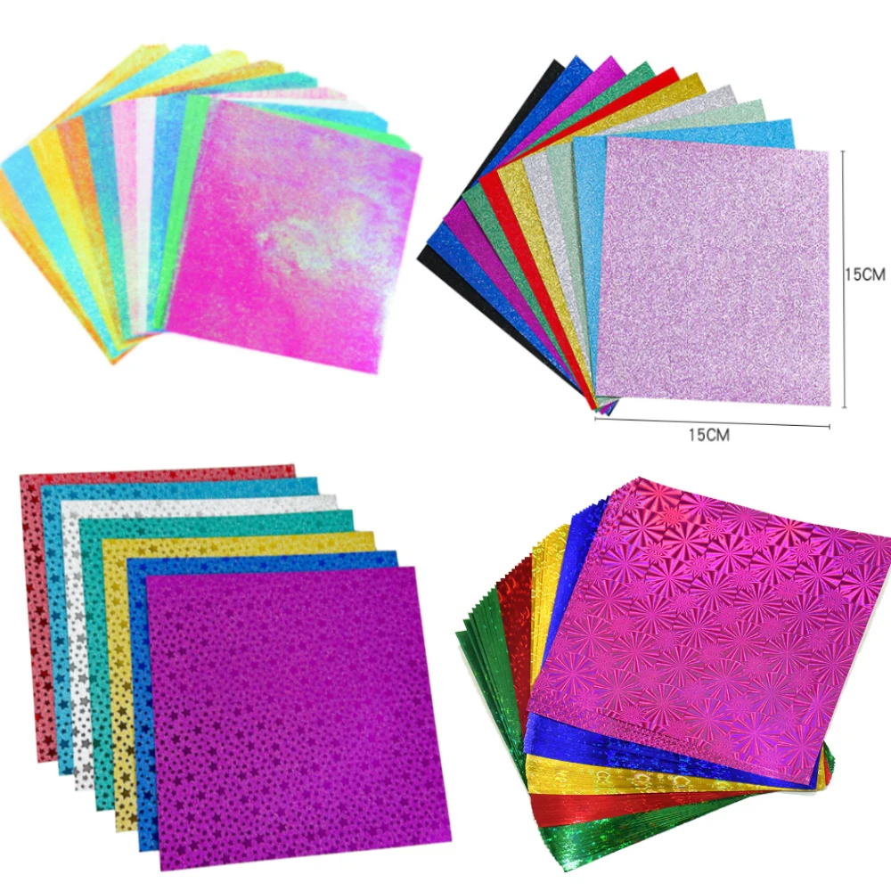 15*15 cm Glitter Colorati Origami Bambini Materiali Fatti A Mano FAI DA TE Scrapbooking Pieghevole Mestiere di Carta Quadrato Modello di Stella Decorazione Artigianale