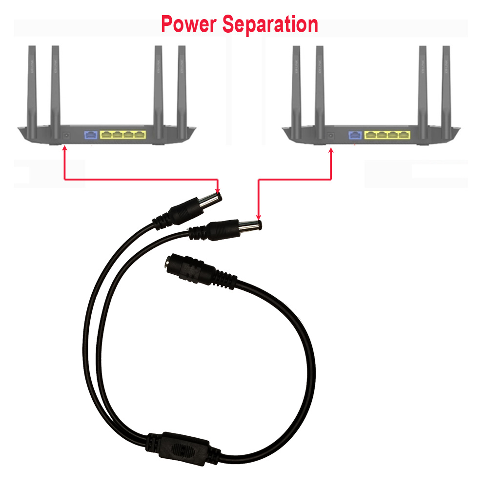 DC-Strom-Y-Splitter-Adapter, 5,5 mm x 2,1 mm, 1 Buchse auf 2/4 Stecker, Drahtstecker für Sicherheits-CCTV-Kamera-Router, LED-Modem