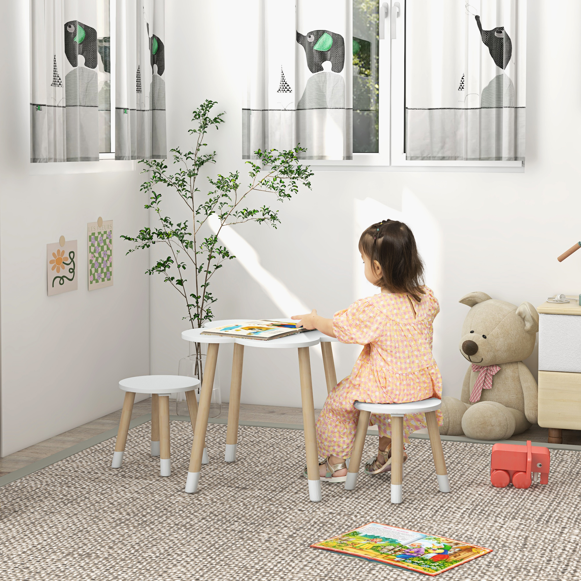 ZONEKIZ set table et 2 chaises, blanc, table Ø 59x50 cm et chaises Ø 28x26 cm