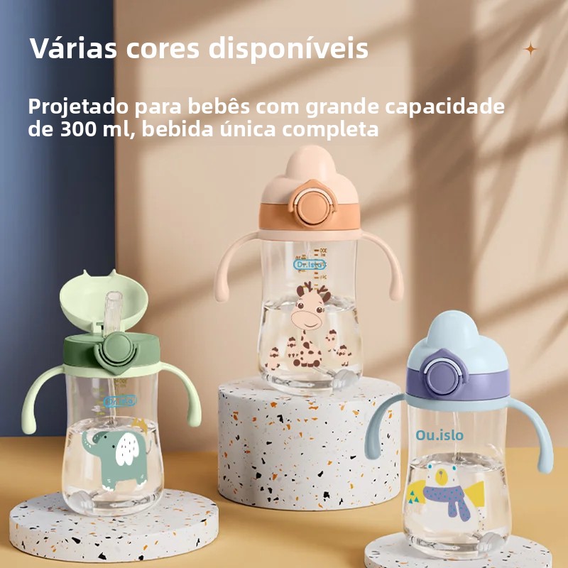 Garrafas de água portáteis para bebês, 300ml, copo de alimentação com canudo, crianças aprendem a alimentar, garrafa para crianças, copos de treinamento, sem bpa