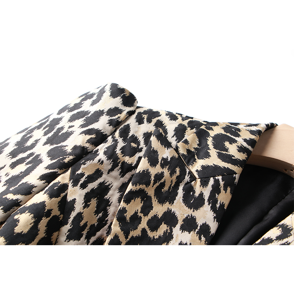 เต็มรูปแบบ Classic Leopard พิมพ์สไตล์ Blazers Double-Breasted แจ็คเก็ตแขนยาวหญิง Outerwear