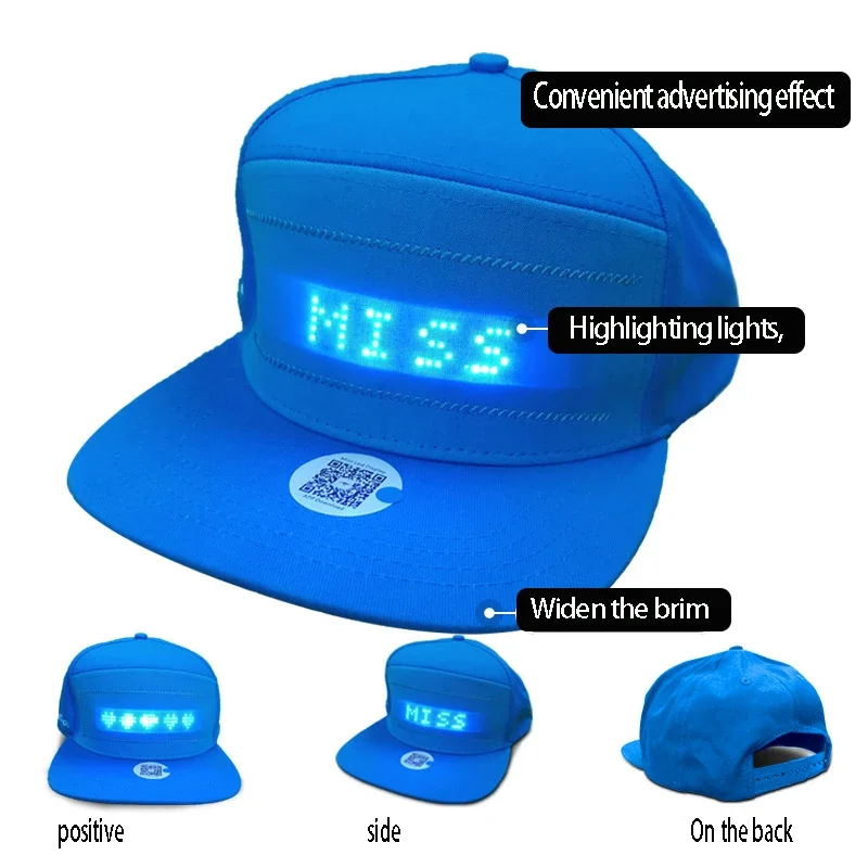 Sombreros con mensaje LED programable por aplicación, gorra de béisbol deportiva luminosa, luz intermitente Led, sombrero y gorra con pantalla LED recargable por USB