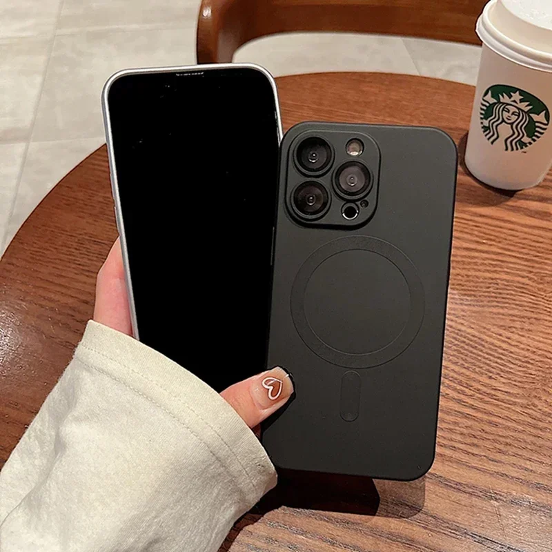 Luxury Magsafe Wireless Charge Phone Case For iPhone 16 15 14 13 12 11 Pro Max XR Soft Magnetic Black Shockproof Silicone Cover