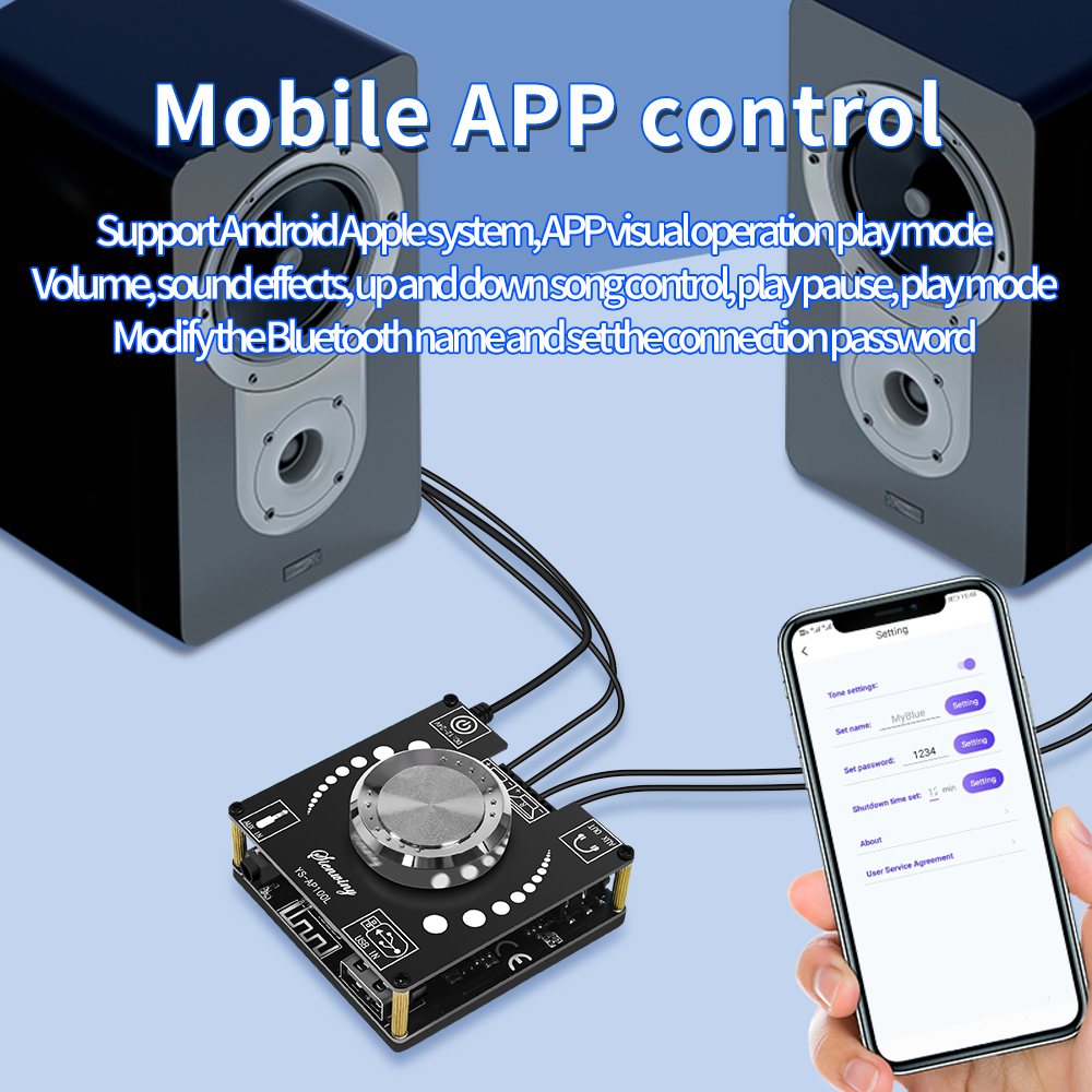 Amplificateur numérique stéréo Bluetooth YS-AP100L, caisson de basses 100W + 100W, entrée de carte son AUX USB, sortie haut-parleur actif 3.5mm