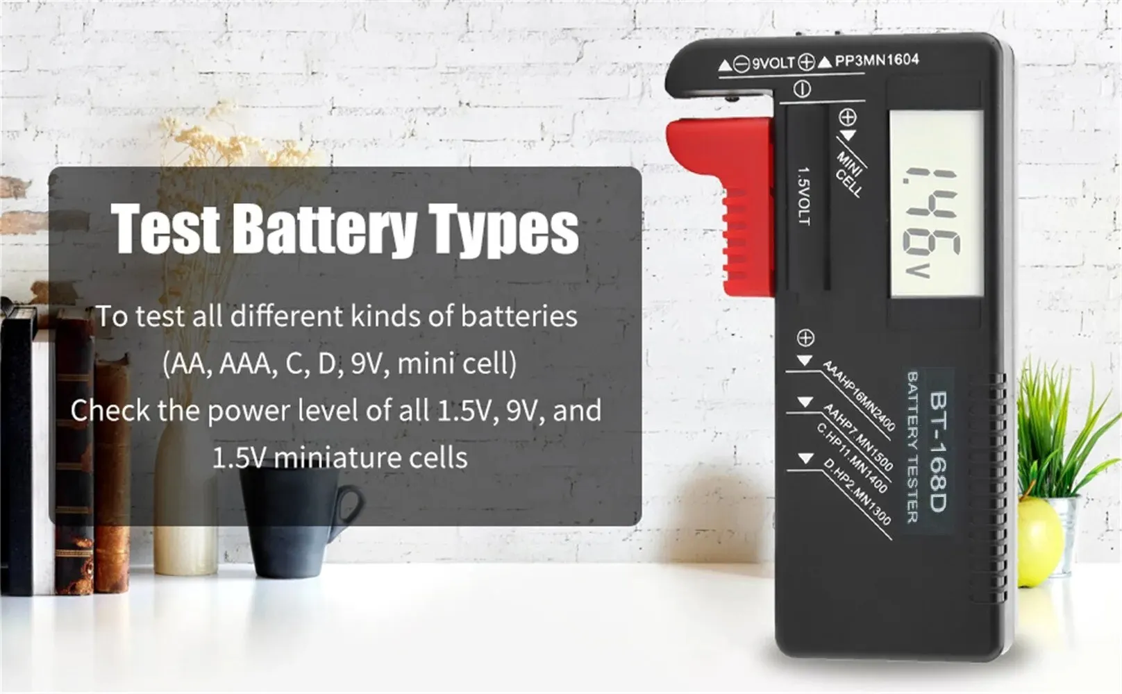 เครื่องทดสอบแบตเตอรี่ดิจิตอล LCD, เครื่องตรวจสอบแบตเตอรี่ AA AAA C D 9V 1.5V BT-168D ทดสอบแรงดันแบตเตอรี่เซลล์