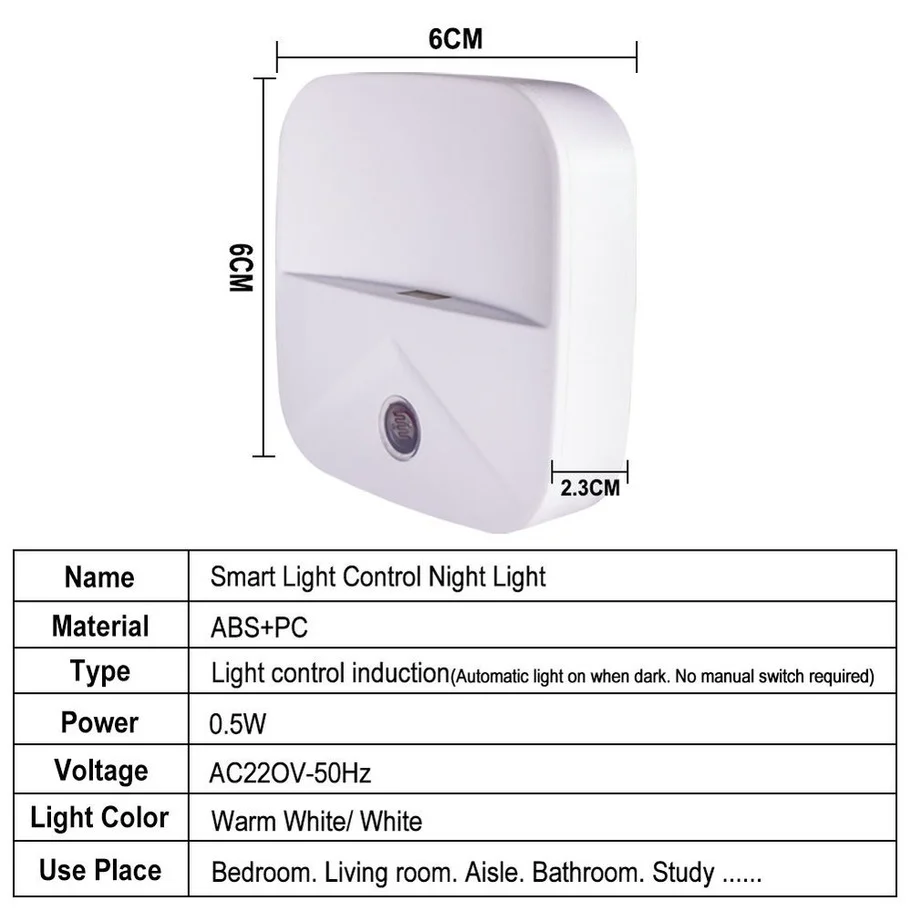 Luz LED nocturna con Sensor de enchufe europeo, lámpara nocturna con detección de luz, cambia automáticamente o apagado para decoración de cabecera de dormitorio de bebé