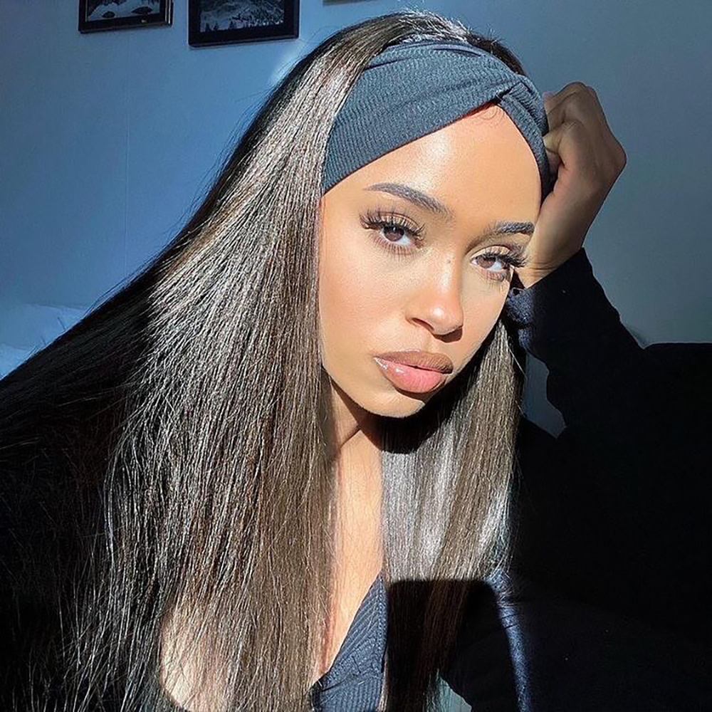 머리띠 가발 인간의 머리카락 뼈 직선 인간의 머리 가발 전체 기계 제작 페루 인간의 머리 가발 흑인 여성을위한 쉬운 180%