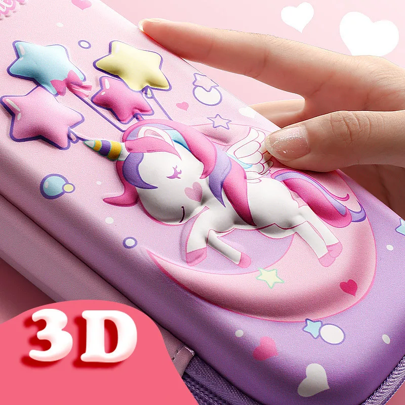 3D EVA ยูนิคอร์นน่ารักดินสอการ์ตูนเครื่องเขียนกล่องสาวสีกล่องดินสอนักเรียนปากกาอุปกรณ์โรงเรียนของขวัญกรณี Ipad