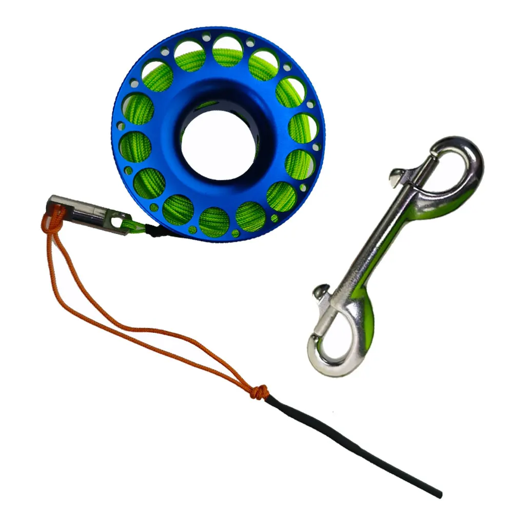 Carrete de aleación de aluminio para buceo, 15M, 20M, 30M, con gancho de doble punta de acero inoxidable, equipo SMB para buceo en cueva