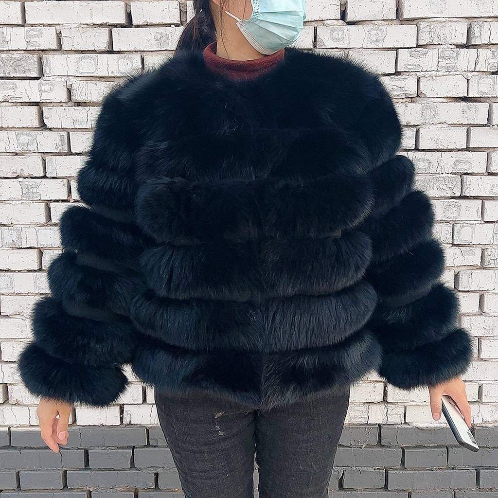Qiunuxi 100% jaqueta de pele natural casaco de pele real jaqueta de inverno feminino pele de raposa natural moda de luxo 50cm jaqueta curta atacado