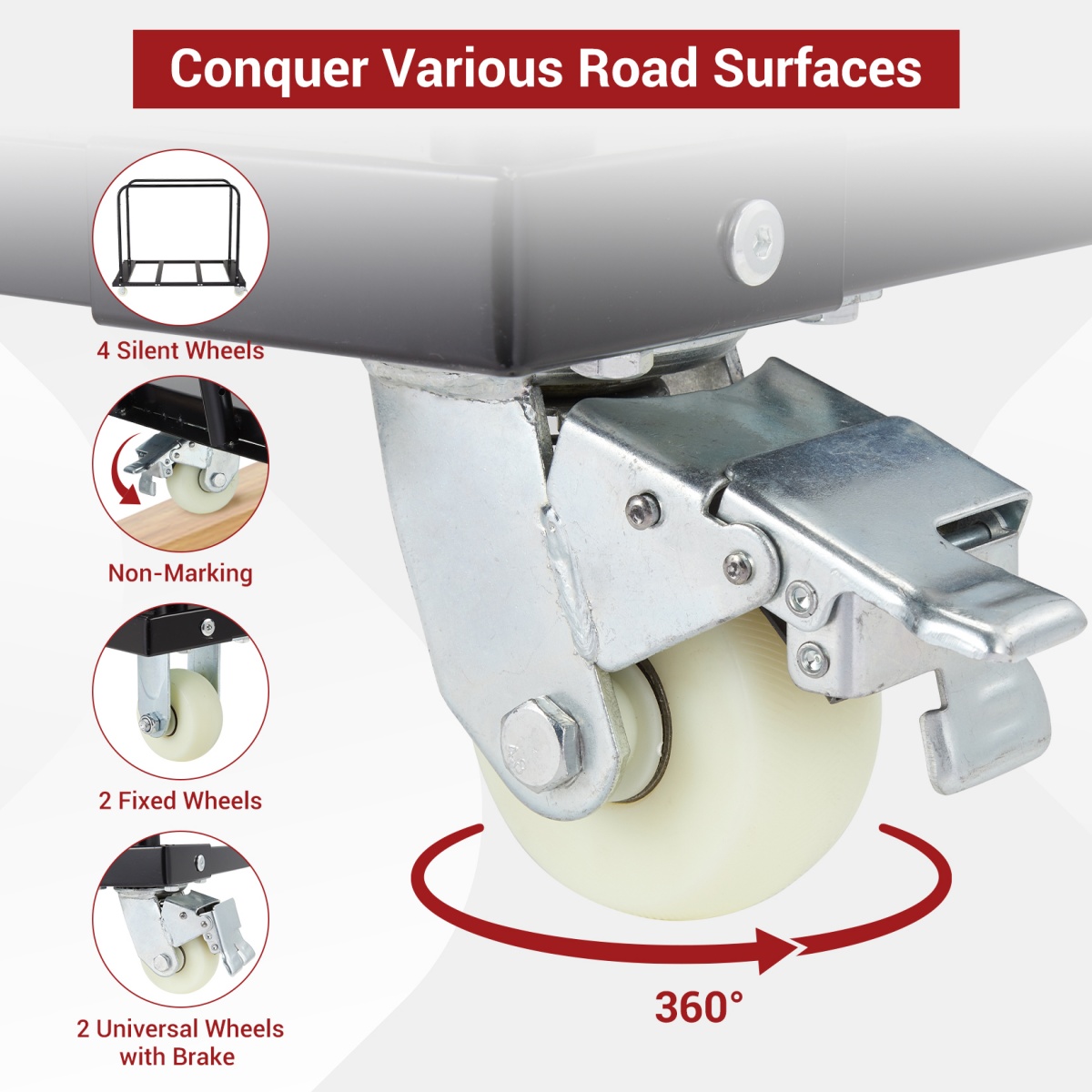 Folding Table Cart Drywall Cart Steel Panel Truck with Wheels, Chair Desk Trolley for Garage Home Office Utility Tool Wagon