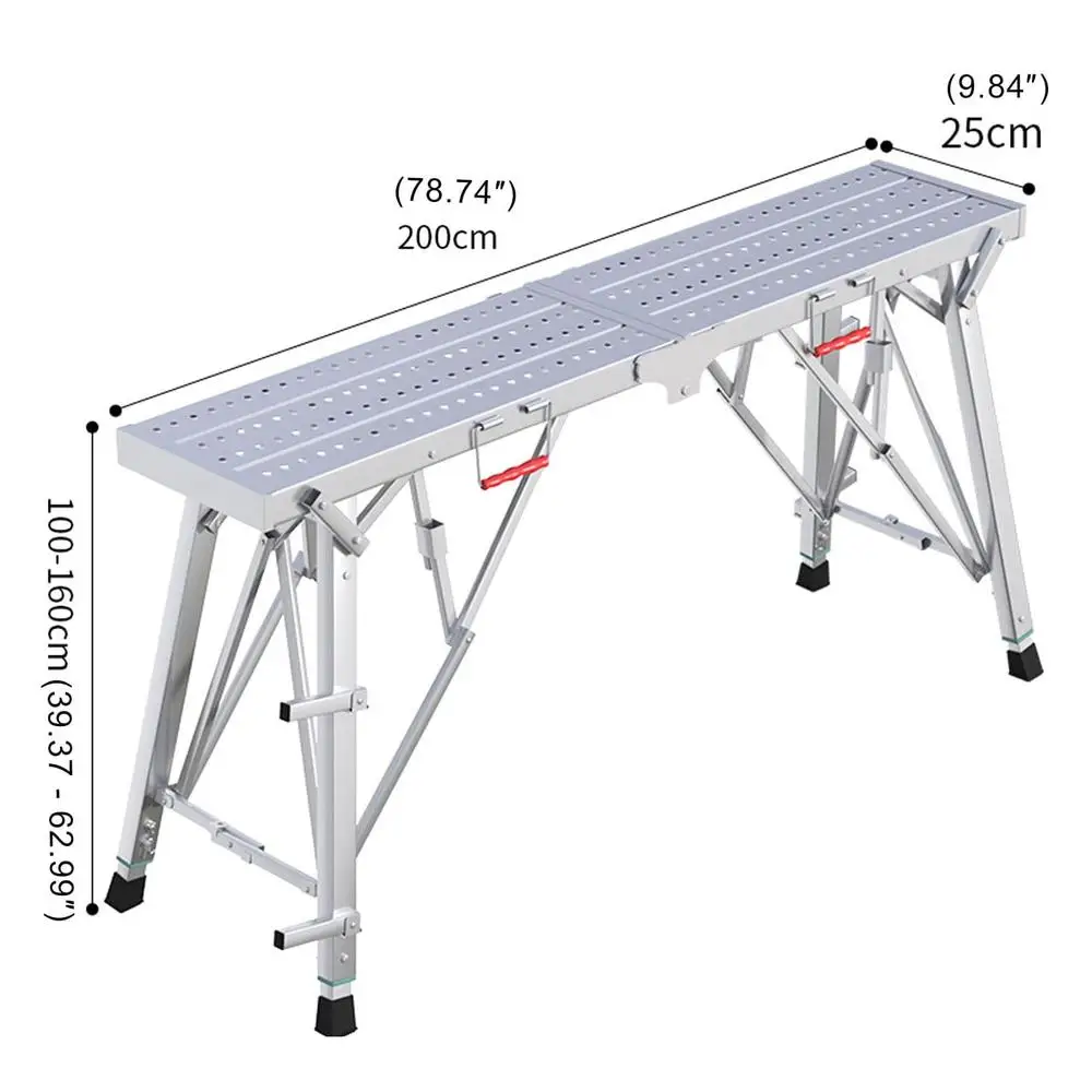 Adjustable Height Folding Scaffolding Work Platform Non-slip Portable Ladder Painting Patching Drywall Car 800 lbs Capacity