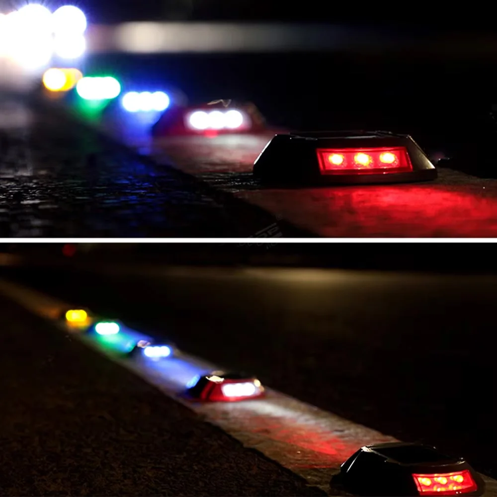 Smart Solar Road Studs with Motion Sensor - 8 LED Auto-Dimming Warning Lights IP68 Waterproof for Driveways/Parking Lots
