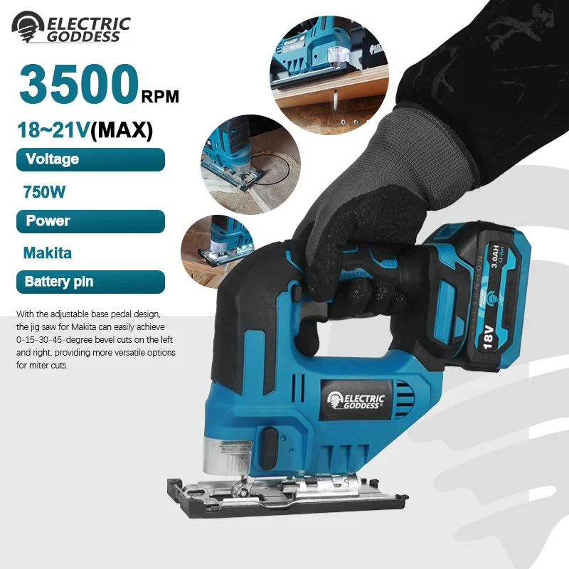 EG 3500RPM ไร้สายไฟฟ้าเลื่อยโค้ง 750W ไฟฟ้า JIG SAW ตัดไม้เครื่องมือสําหรับ Makita 18V แบตเตอรี่