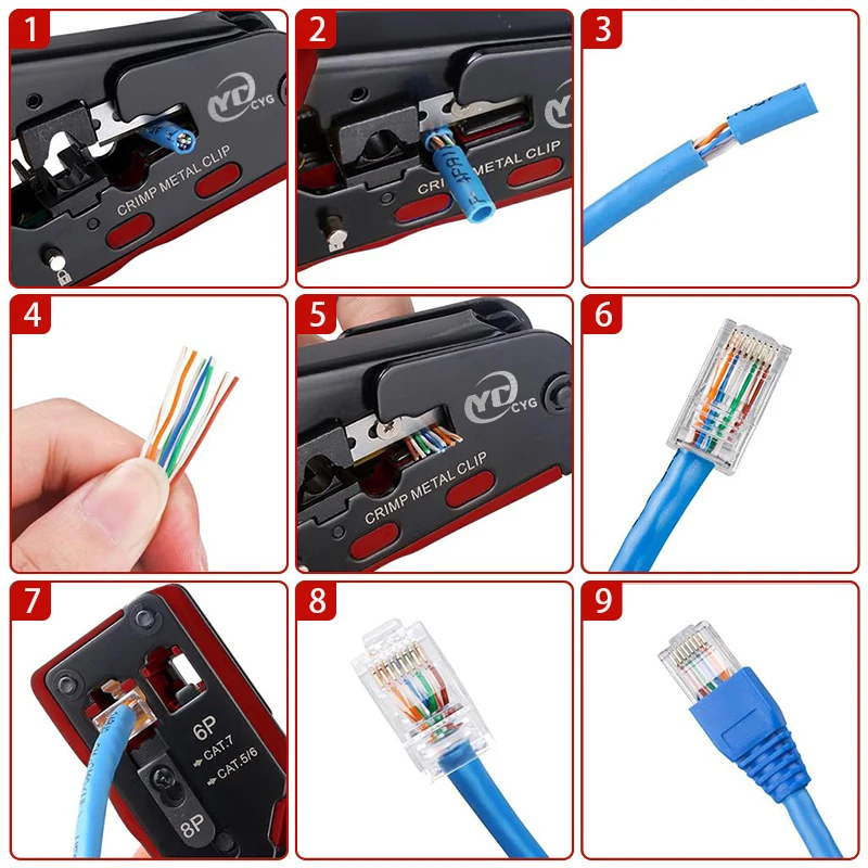 Rj45 Rj12 Rj11 Проходной обжимной клещи Cat7 Cat6 Cat6A Cat5 Cat5e Инструмент для зачистки обжима с разъемами Ethernet 8P/6P