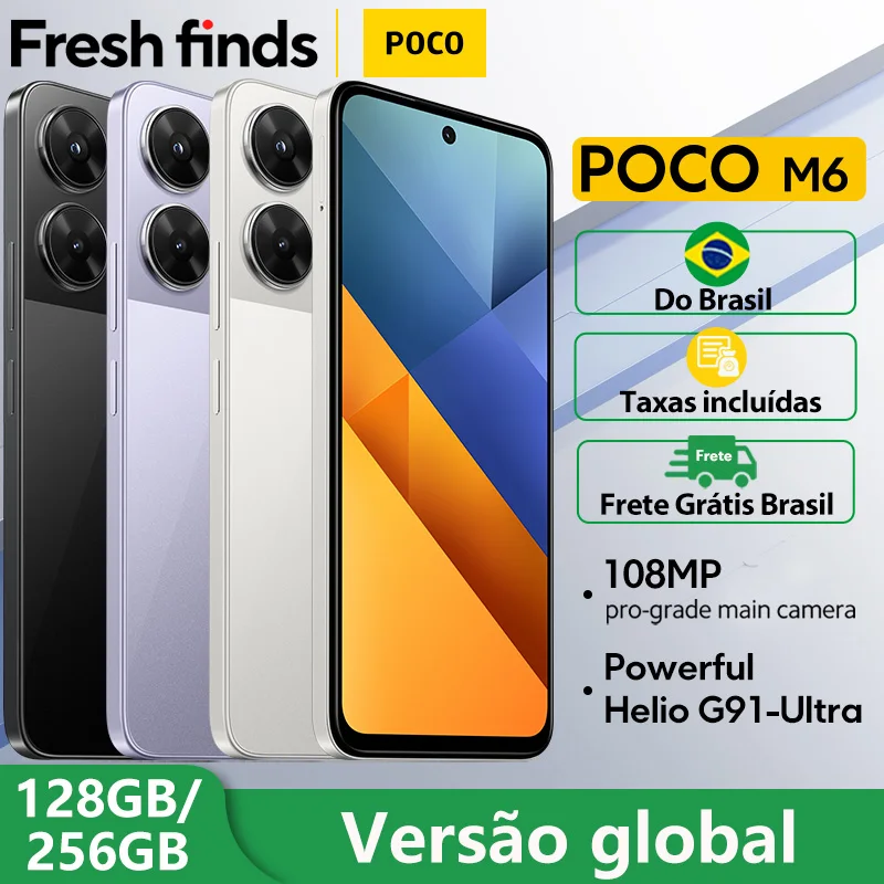 Poco m6 versão global smartphone 128gb/256gb mediatek helio g91 ultra 6.79 ''90hz display 33w carregamento rápido 5030mah 108mp nfc