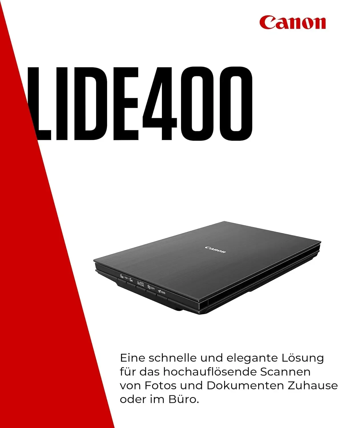 Canon Lide 400 Scanner (A4-Flachbett, CIS-Sensor, 4.800 x 4.800 DPI, Stromversorgung, 5 Scan-Tasten, Halter für Senkrechte
