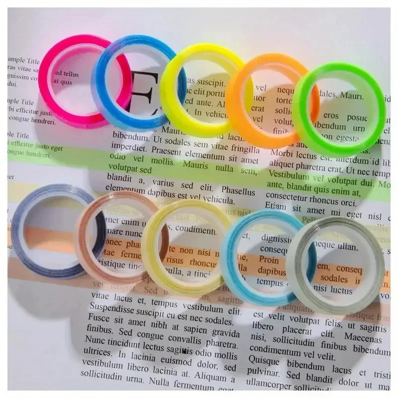 5Rolls Transparent Fluorescent Index Tabs Tape Morandi Book Annotation Sticky Notes 5m Reading Marking Tape School Supplies