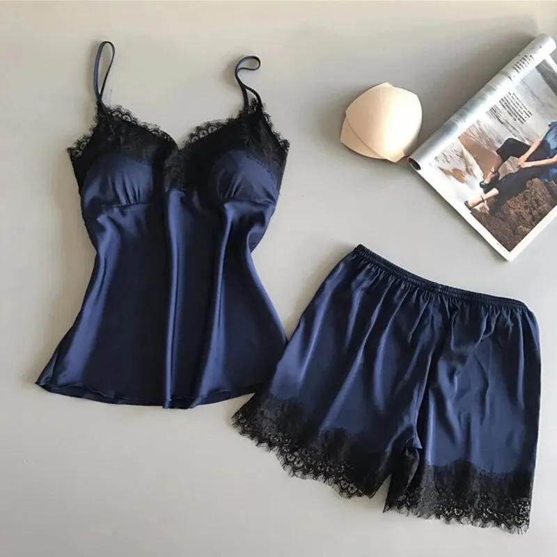 Novas mulheres com decote em v renda lingerie sexy pijamas shorts de dormir conjunto pijama terno moda pijamas.