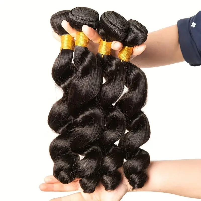 Pacotes brasileiros do Weave do cabelo humano com fechamento, onda solta, fechamento frontal, extensões do cabelo, 3 pacotes