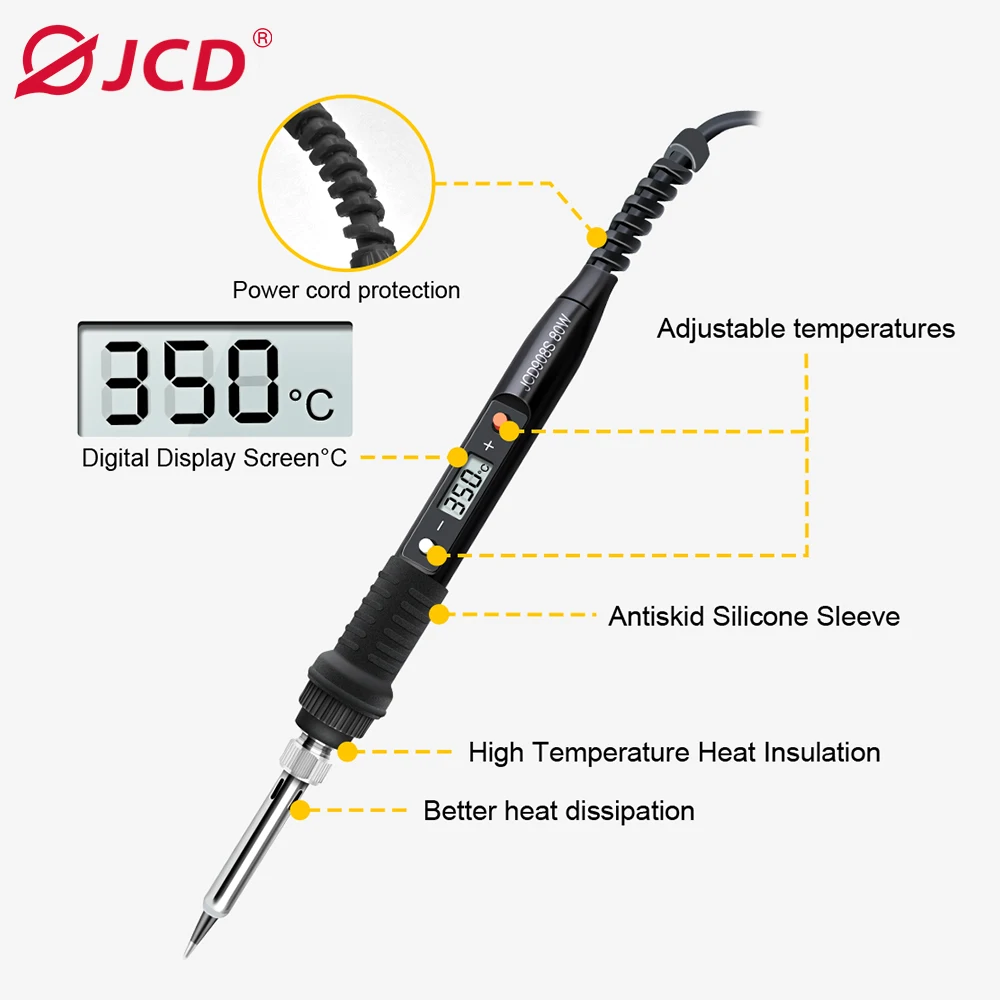 JCD 908S 80W Soldering iron kit Adjustable temperature LCD solder welding tools With Solder Tin Iron Tips 220V 110V 60W 80W