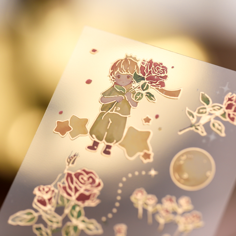 TZ 3 ชิ้น Rose สวย PVC สติกเกอร์ Little Prince Planet บัญชีมือวัสดุสุนทรียศาสตร์ตกแต่งเครื่องเขียนสติกเกอร์