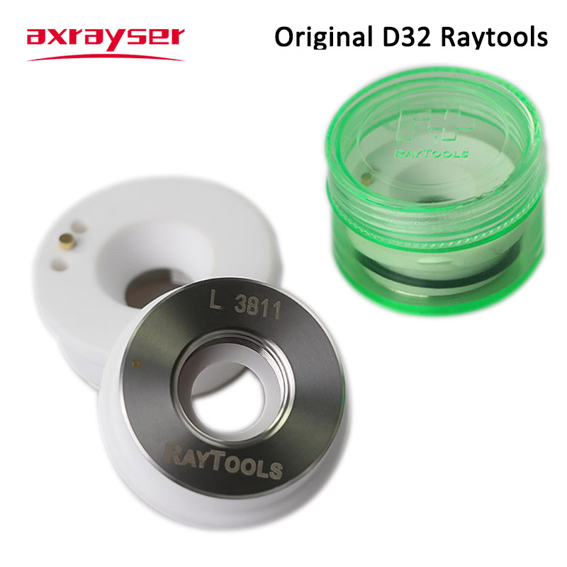 Raytools Oryginalny pierścień uchwytu dyszy laserowej z ceramicznym korpusem Dia32mm M14 Zielone pudełko do głowicy tnącej światłowód BT230 BT240 BMH110 114etc.