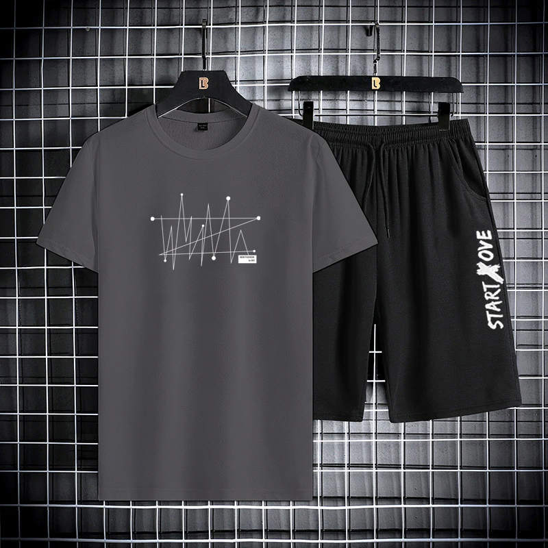 2025 verão esportes ao ar livre terno masculino shorts de manga curta moda casual conjunto de duas peças respirável de secagem rápida roupas de fitness