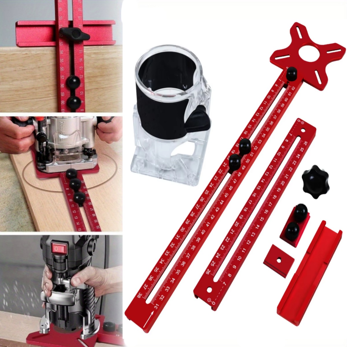 3 in 1 Aluminum Alloy Router Circle Cutting Jig Adjustable Multifunctional Cabinet Hardware Jig and Router Guide for Woodworking