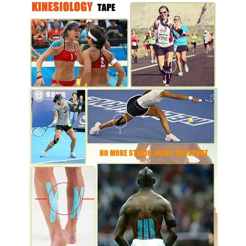 Nastri Kinesio Benda elastica Ginocchiere Nastri Kinesiologia Cuscinetti di supporto Bloccaggio Sport Benda autoadesiva Venda Kinesiotape ￼