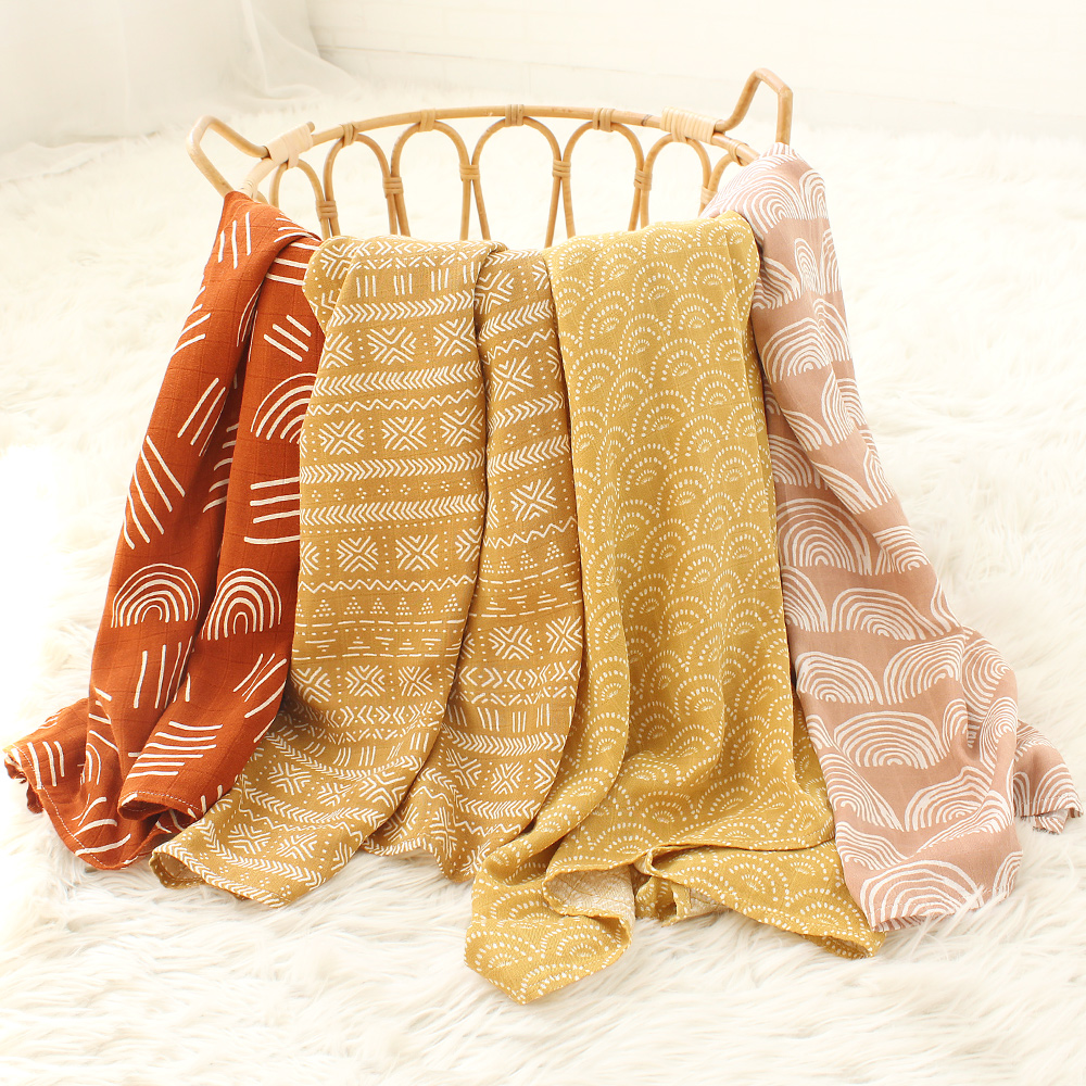 모슬린 Swaddle 담요 아기 대나무 면화 47*47 인치 부드러운 신생아는 아기 태어난 무지개 여름 침구 커버를 포장합니다