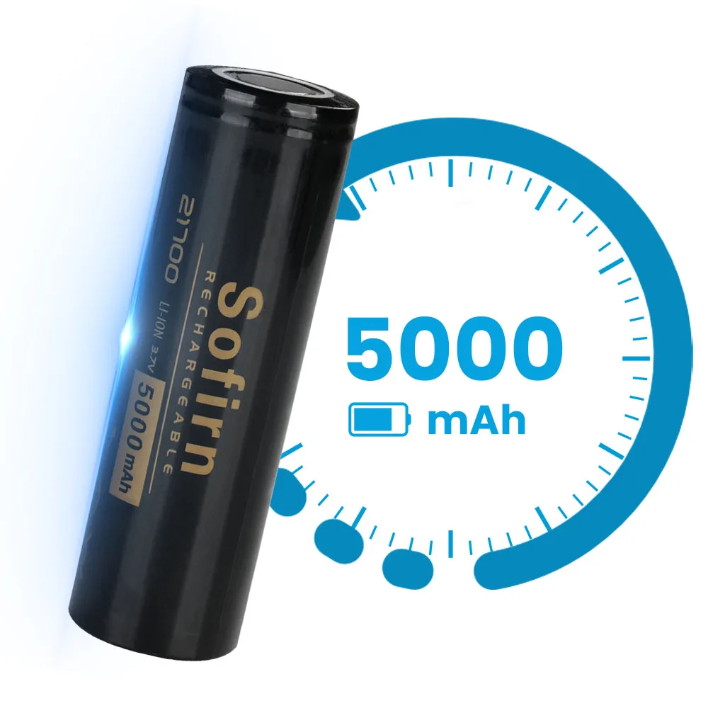 Sofirn 21700 5000mAh Battery Flat/Tip Head 3.7V 48A 10C Discharge HD Cell Lithium Reall Capcaity