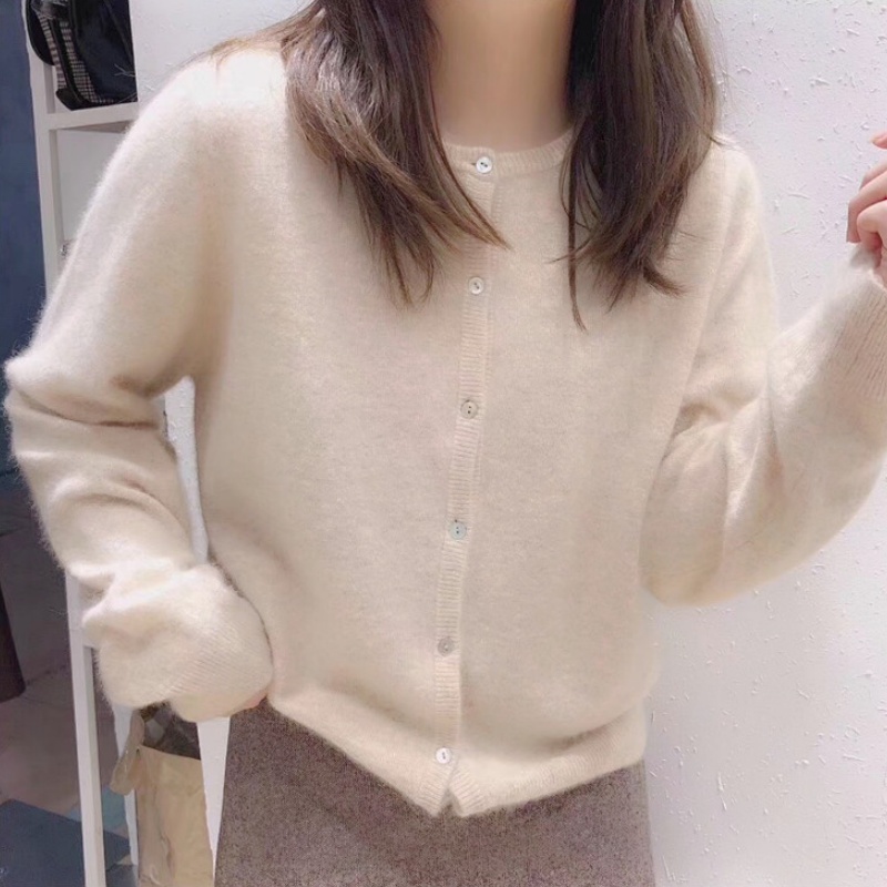 Elegante roxo o pescoço feminino cardigan de malha topos inverno outono manga longa moda casual camisola de manga longa