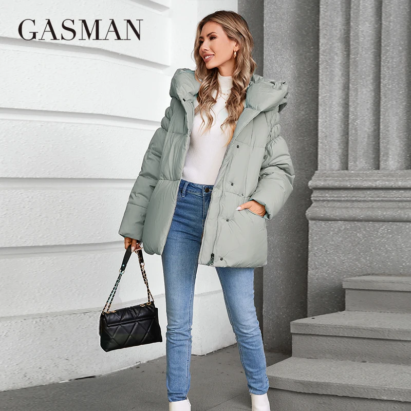 GASMAN-Parka de cuello alto para mujer, chaqueta de plumón cálida con capucha, informal, ajustada, 2024, nueva moda, 88595
