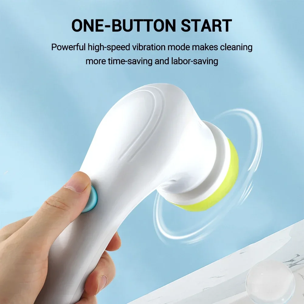 แปรงทําความสะอาดไฟฟ้าในครัวเรือนไร้สาย 5-in-1Multifunction USB ชาร์จห้องน้ําเครื่องมือทําความสะอาดห้องครัวอุปกรณ์แปรงล้าง