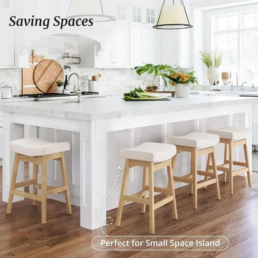 Bar Stools, Barstools with Sturdy Wood Legs, Saddle Seat Counter Height Bar Stools for Kitchen Counter, Bar, Dining
