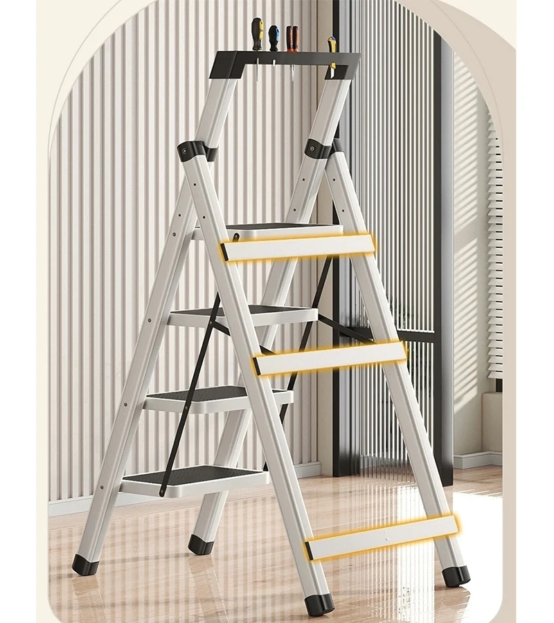 White Folding Step Ladder Lightweight 4 Step Folding Step Stool For Home Garage Safety Stepladder Step Ladder