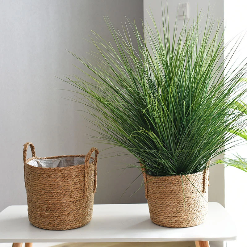 1PC Nordic Handmade ฟางทอดอกไม้หม้อชาวไร่ตะกร้าซักรีดเสื้อผ้าสกปรกเก็บกระถางสวนพืชสีเขียวผู้ถือดอกไม้