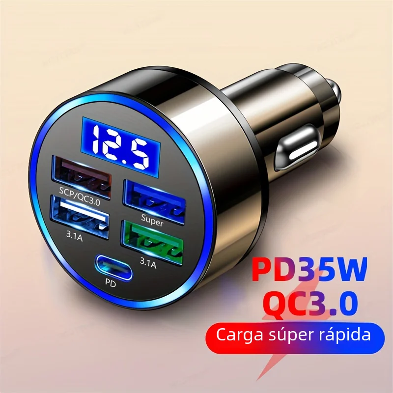 PD + QC 3,0 adaptador de cargador de teléfono de coche de carga rápida 4 puertos Usb cargador de coche tipo C PD35W cargador de coche de carga rápida 3,0