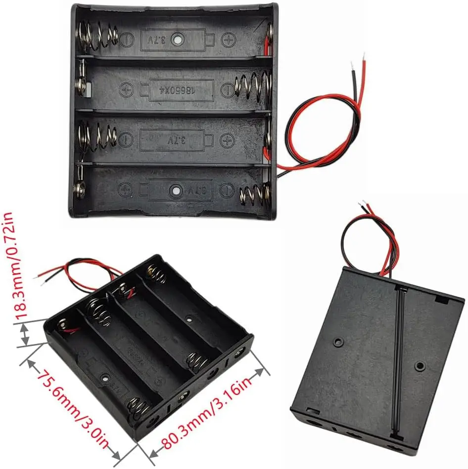 3 pezzi 18650 scatola portabatteria 1 slot custodia per batteria da 3,7 V contenitore in plastica per celle 1/2/3/4 con collegare cavi neri rossi