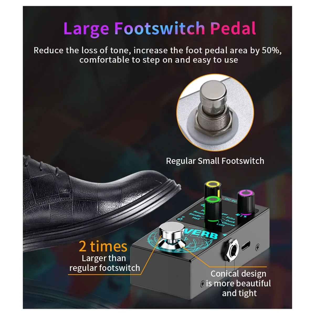 BABQ Nuovo Bluetooth 5.4 Effetti Reverb per Chitarra Effetti Reverb Single-Block Reverb Effector Reverb Luce Visiva Colorata