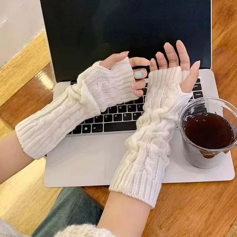 Guantes de medio dedo para mujer, Guantes de invierno suaves y cálidos de lana tejida para el brazo, Guantes suaves y cálidos de medio dedo, manoplas Unisex