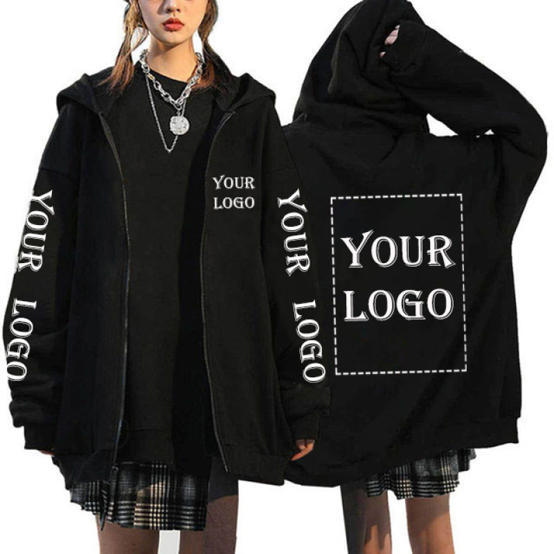 Su propio diseño de marca con logotipo/imagen, chaquetas con cremallera personalizadas, sudadera estampada DIY Unisex, abrigos con capucha holgados informales de Color sólido