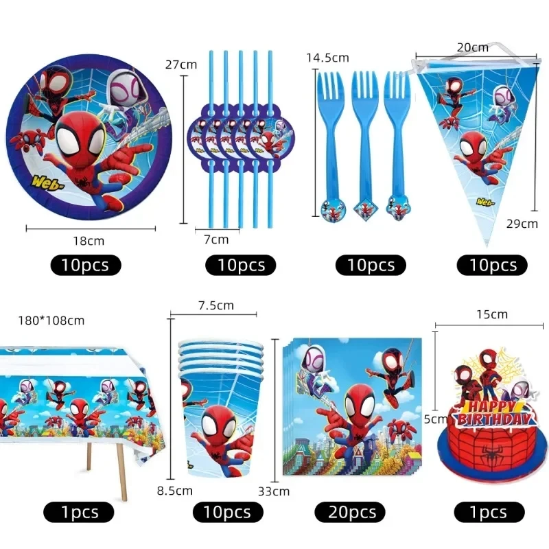 Talheres descartáveis para festa de aniversário da marvel, decorações de pratos de papel, conjunto de utensílios de mesa, homem-aranha e seus melhores amigos