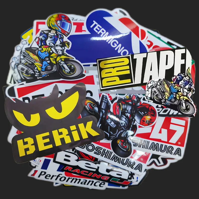 40/80 pçs aleatório motocicleta adesivos ornamentais para kawasaki yamaha bmw honda decalques capacete tanque de corrida patrocinador logotipo conjunto