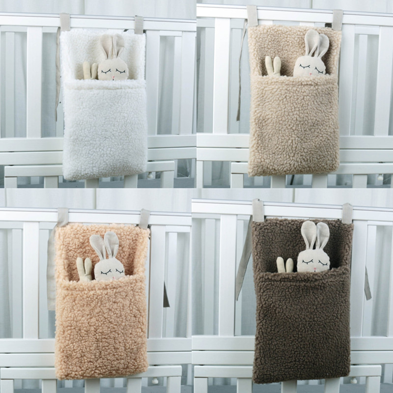 New Thick Plush Baby Crib Hanging Storage Bag Portable Double Pockets Newborn Cot Toy Organizer Bag Bed Headboard Storage Pouch